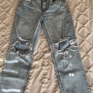 American Eagle Outfitters Light Blue Distressed Straight Leg Jeans